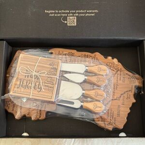 New Jersey cutting board cheese tools and coasters NIB